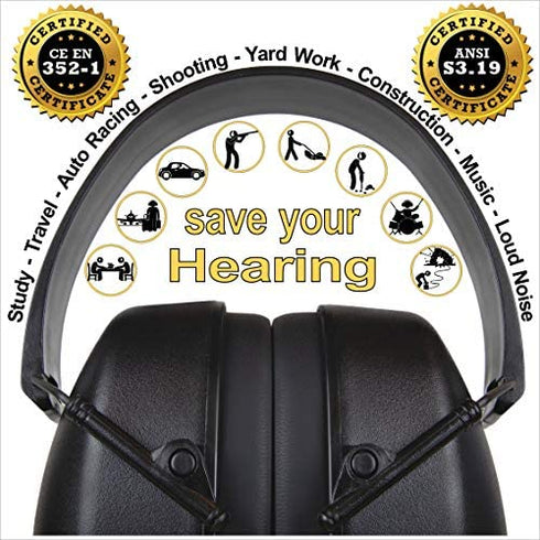Comfortable Ear Protection that Works - Safety Earmuffs for Hearing - 31.5 SNR