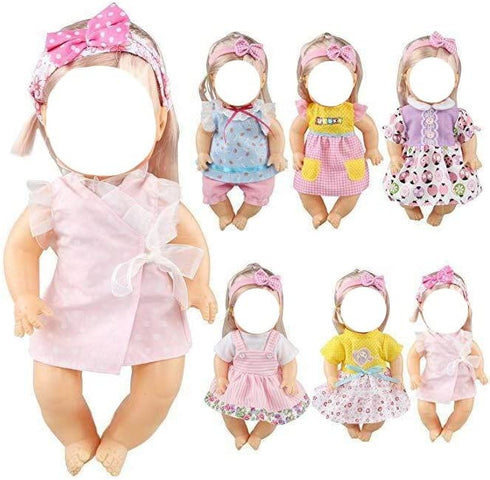 JING SHOW BUSSINESS 6 Sets Baby Doll Clothes for 10-12 Inch Girl Doll, Doll Clothes Dress Outfits Headbands Accessories fits 10 11 12inch Baby Doll