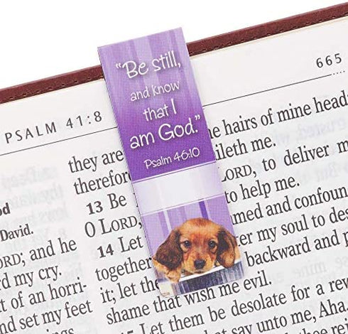 Christian Art Gifts Set of 6 Puppy Faces (Style #2) Inspirational Magnetic Bible Verse Bookmark, Size Small 2.3" x .75"