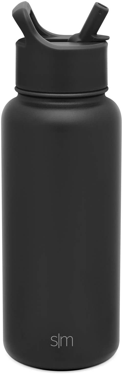 Simple Modern Water Bottle with Straw Lid Vacuum Insulated Stainless Steel Metal Thermos | Reusable Leak Proof BPA-Free Flask for Gym, Travel, Sports | Summit Collection | 32oz, Midnight Black