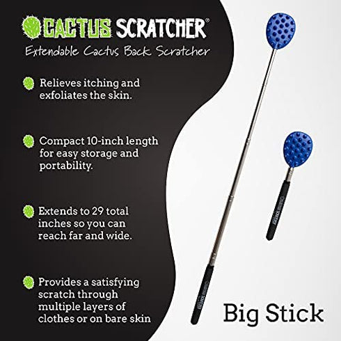 XL Big Stick Extendable Cactus Back Scratcher, Sturdy, Sharp, Satisfying, Ultimate Scratch Relief for Itching on Back, Neck, Head, Beard, and Body, Dual Sided with Aggressive and Medium Spikes (Blue)