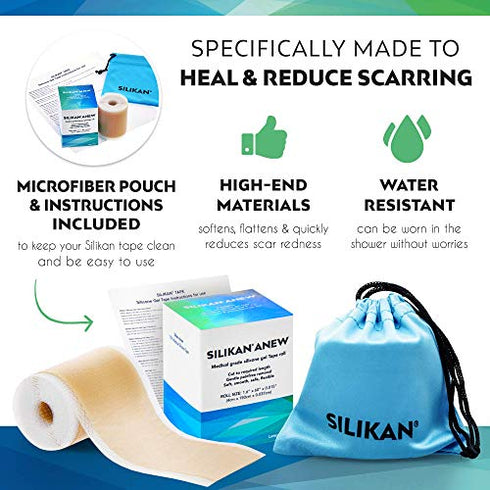 Silicon Gel Medical Grade Scar Tape- Para Cicatrices Soft Silikan Silicone Sheeting Strips Breast Scar Surgery Pale Skin Color Roll 1.6” X 60” long roll 3mths Scar Help