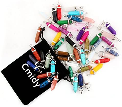 Mutilcolor 50pcs Gemstone Bullet Meditation Healing Pointed Chakra Crystal Stone Random Color Pendants for Necklace Jewelry Making