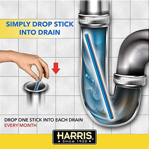 Harris Drain Clean Sticks, Drain Clog Remover and Odor Eliminator for Sinks, Tubs and Showers, 12 Pack