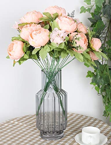 Duovlo Springs Flowers Artificial Silk Peony Bouquets Wedding Home Decoration,Pack of 1 (Spring Orange-Pink)