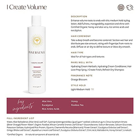 Innersense Organic Beauty - Natural I Create Volume Hair Volumizing Lotion | Non-Toxic, Cruelty-Free, Clean Haircare (2oz)