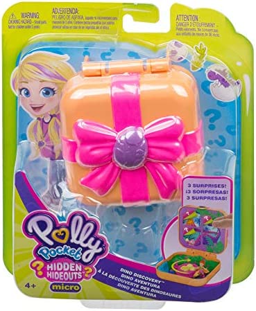 Polly Pocket Hidden Hideouts Lila Dino Discovery Compact Hidden Hideouts and Reveals, 3 Accessories, 1 Micro Lila Doll and Sticker Sheet