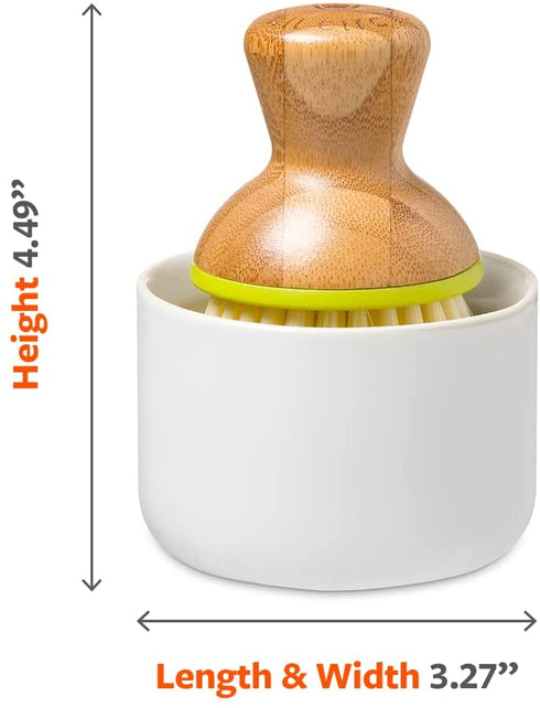 Full Circle Bubble Up Ceramic Soap Dispenser & Bamboo Handle Dish Brush Replaceable Kitchen Dish Scrubber with Soap Holder, Green