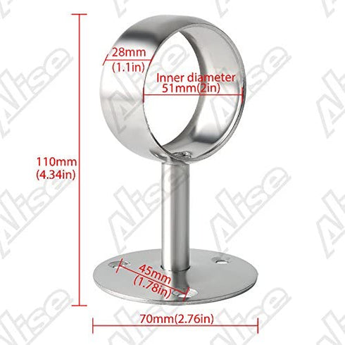 Alise 2-Inch Dia Shower Curtain Closet Rod Holder Pipe Flange Socket Ceiling Mount Bracket Fitting Parts Supports,Stainless Steel Brushed Nickel 2 Pcs