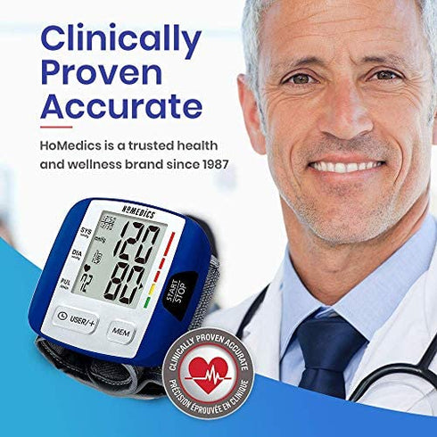 HoMedics Blood Pressure Monitor, Automatic Wrist Blood Pressure Machine with Easy One-Touch Operation, Stores up to 30 Readings for 2 Users, Attached Blood Pressure Cuff and Storage Case Included