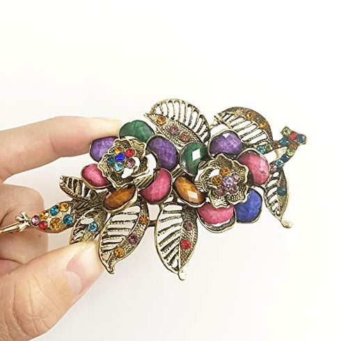 2 Pack Peacock Alligator Hair Clips Rhinestone Flower Decorative Alligator Hair Clips, Metal Flower Hair Clips for Women (Style-C)