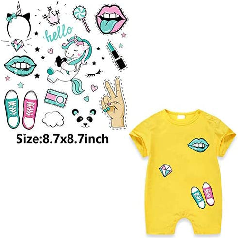 Kids Iron on Stickers Patches Unicorn Heat Transfer Stickers 4 Sheets Cute Applique Patches for Unicorn Party Favors Supplies Girls Baby DIY Unicorn Costume Accessories Washable Iron on Stickers