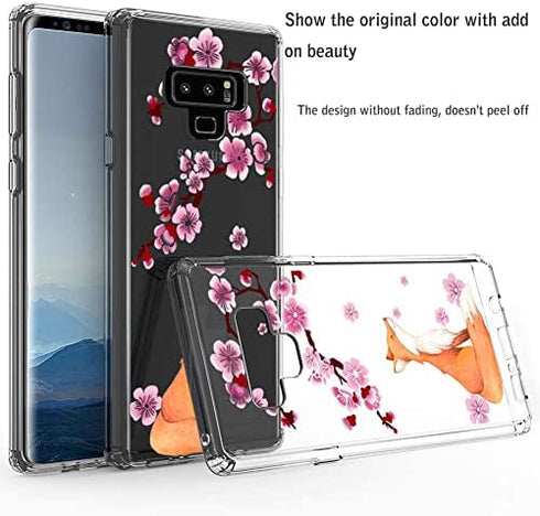 Ftonglogy Cell Phone Case for Samsung Galaxy Note 9, Clear Cute Fox Cherry Blossoms Flower Women Girls Pattern Design Protective Case Cover for Samsung Galaxy Note 9 (Fox)