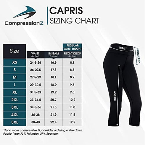 CompressionZ Compression Capri Leggings for Women - Yoga Capris, Running Tights, Gym Pants