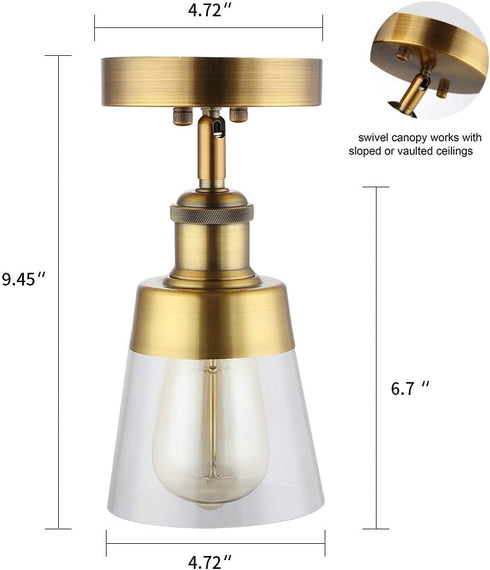 Fivess Lighting Antique Gold Flush Mount Light Fixture Clear Glass Semi Flush Mount Ceiling Light for Hallway Bathroom Entryway Kitchen Farmhouse