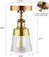 Fivess Lighting Antique Gold Flush Mount Light Fixture Clear Glass Semi Flush Mount Ceiling Light for Hallway Bathroom Entryway Kitchen Farmhouse