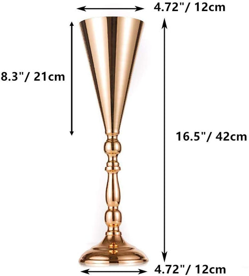 2 Pcs Tabletop Metal Wedding Flower Trumpet Vase, Table Decorative Centerpiece, Artificial Flower Arrangements for Anniversary Ceremony Party Birthday Event Aisle Home Decoration (Gold)