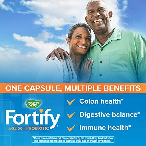 Nature’s Way Fortify 50+ Probiotic, 30 Billion Live Cultures, 10 Strains, Prebiotics, 30 Capsules