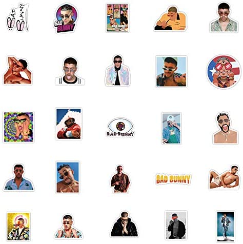 Bad Bunny Stickers| 50 Pcs | Larger Vinyl Waterproof Stickers for Laptop,Bumper,Water Bottles,Computer,Phone,Hard hat,Car Stickers and Decals,Bad Bunny Stickers for Hydro( Bad bunny-50)