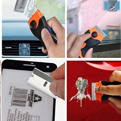 Razor Blade Scraper, Double Edge Window Scraper Tool with 10 Razor Blades Glass Scraper for Removing Sticker, Glass Stove Top, Label, Grease from Windshield