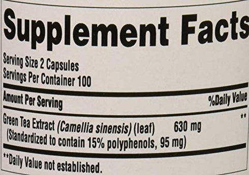 Puritans Pride Green Tea Standardized Extract 315 Mg Capsules, 200 Count