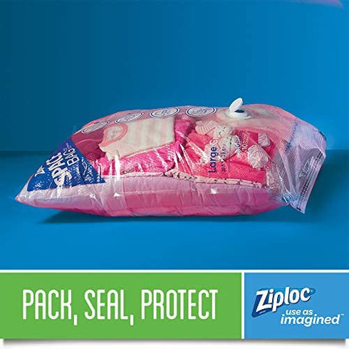 Ziploc Space Bag Clothes Vacuum Sealer Storage Bags for Home and Closet Organization, Jumbo, 2 Bags Total