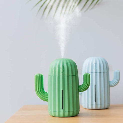 YINGJEE Mini Humidifier Single Room Humidifiers with Night Light Portable Cactus Air humidifier for for Yoga, Office, spa, Bedroom?Baby Room?Silica Gel Diffuser for tap Water only(Green)