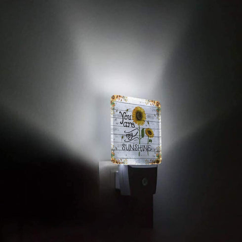 Plug-in Night Light Lamp with Sensor, Farm Sunflower You are My Sunshine Wall LED Nightlights Auto Dusk to Dawn Sensor for Bedroom,Baby Nursing,Kids Room,Hallway, Home Decorative Rustic Wood Plank