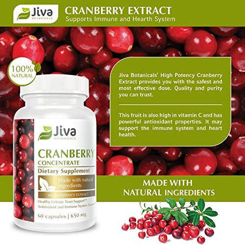 Cranberry Pills for Women 650 mg - High Potency Cranberry Supplement Extract made from Cranberry Powder - Made in USA - Cranberry Capsules for Urinary Tract Health - Jiva Botanicals