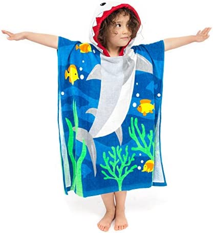 ZINGLIFE Hooded Towels for Kids Baby Boys Girls Toddlers Child Poncho Bath Towel for Beach Pool 100% Cotton Ultra Breathable Soft Enough Thick for Winter Size 24" x 47"(Brave Shark)