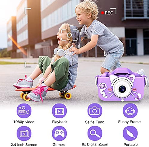 Goopow Kids Camera Toys for 3-8 Year Old Girls,Children Digital Video Camcorder Camera with Cartoon Soft Silicone Cover, Best Christmas Birthday Festival Gift for Kids - 32G SD Card Included