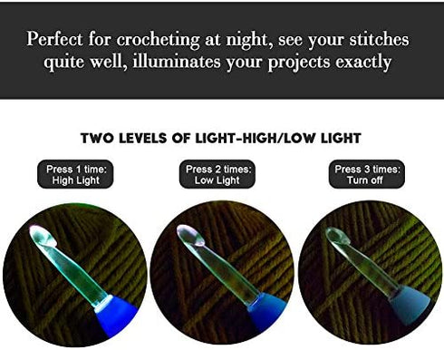 Vidillo Crochet Hooks Lights Set with Case, Ergonomic Rechargeable Lighted Hooks,9 Interchangeable Heads Hooks with a Crochet Hooks Case, Knitting Knit Needles Weave Yarn Sewing DIY Craft (Blue)