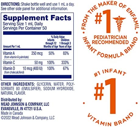 Enfamil Prenatals & Baby Vitamins Tri-Vi-Sol Vitamin A, C & D Multi-Vitamin Drops for Infants, Supports Growth & Immune Health, 50 mL Dropper Bottle,1.69 Fl Oz (Pack of 1),MJ-030