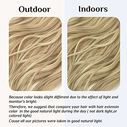 SARLA Dirty Blonde Hair Extensions Invisible Wire Highlight Wavy Curly Long Synthetic Hairpieces for Women 18 Inch 4.2 Oz Adjustable Headband Heat Friendly Fiber No Clip