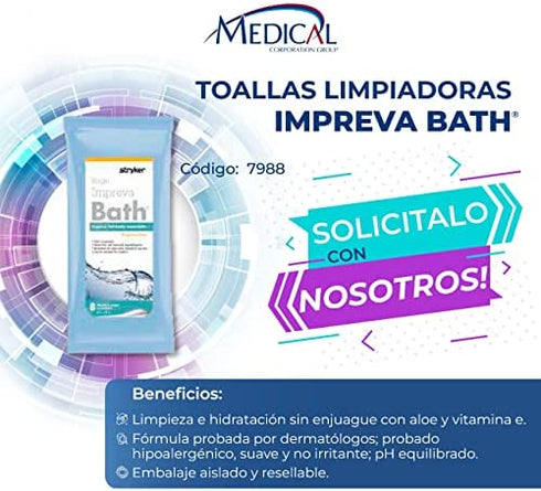 Sage Impreva Bath Cleansing Washcloths - 1 package, 8 cloths - Rinse Free Disposable Bathing Wipes - Hypoallergenic - Standard weight