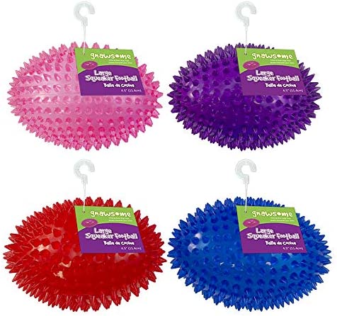 Gnawsome™ 4.5” Spiky Squeaker Football Dog Toy - Large, Cleans Teeth and Promotes Good Dental and Gum Health for Your Pet, Colors Will Vary