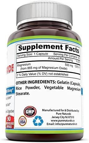 Pure Naturals Magnesium Oxide Quick Release Capsules, 500 Mg, 90 Count