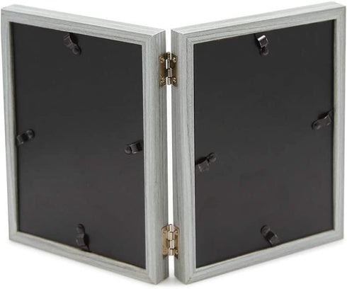 Afuly Grey Picture Frame 5x7 Double Wooden Hinged Photo Frames 2 Openings Tabletop Desk Display Farmhouse Decor Unique Gifts