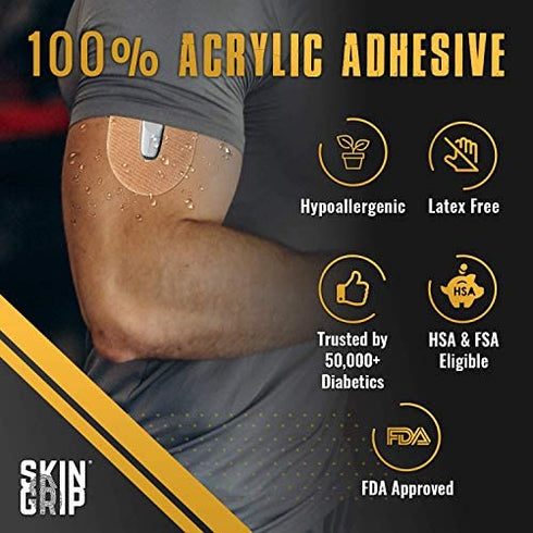 Skin Grip Adhesive Patches for Dexcom G6 CGM (20-Pack), Waterproof & Sweatproof for 10-14 Days, Pre-Cut Adhesive Tape, Continuous Glucose Monitor Protection (Tan)