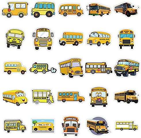 School Bus Stickers - 100pcs Bus Stickers Vinyl Waterproof Stickers for Adults Teens Girls Boys Toddlers Kids for Journaling Water Bottle Hydroflask Laptop Decor