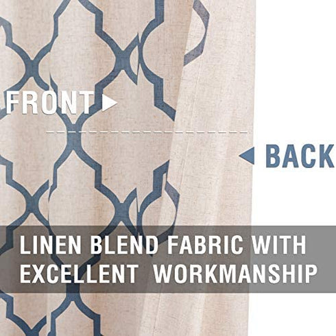 JINCHAN Valance Swag Moroccan Tile for Bedroom- Quatrefoil Flax Linen Blend Textured Geometry Lattice Print Window Treatment for Living Room 1 Panel 38 Inch Length Blue on Beige