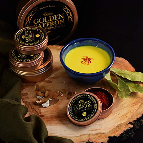 Golden Saffron, Finest Pure Premium All Red Saffron Threads, Grade A+ Super Negin, Non-GMO Verified. For Tea, Paella, Rice, Desserts, Golden Milk and Risotto (5 Grams)