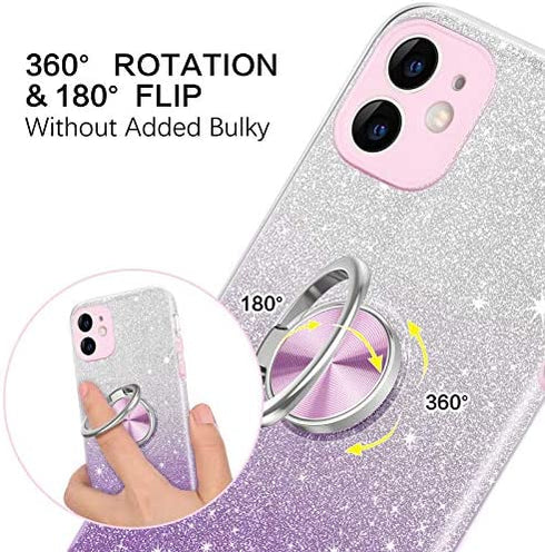 BENTOBEN iPhone 11 Case, iPhone 11 Phone Case, Slim Fit Glitter Sparkly Case with 360° Ring Holder Kickstand Magnetic Car Mount Supported Protective Girls Women Cover for iPhone 11 6.1" (2019), Purple