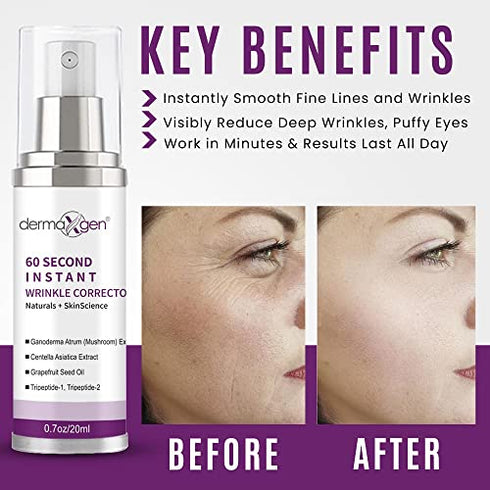 DERMAXGEN 60 Second INSTANT Wrinkle Corrector - Age-Defying & Firm Skin Treatment PURE ORGANIC Peptide 0.7FL OZ/ 20 ML