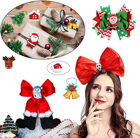 Slime Charms Christmas Resin Flatbacks for Scrapbook Ornaments DIY Xmas Crafts Resin Decorations - Snowman Tree Bell Deer - (30 Piece Random)
