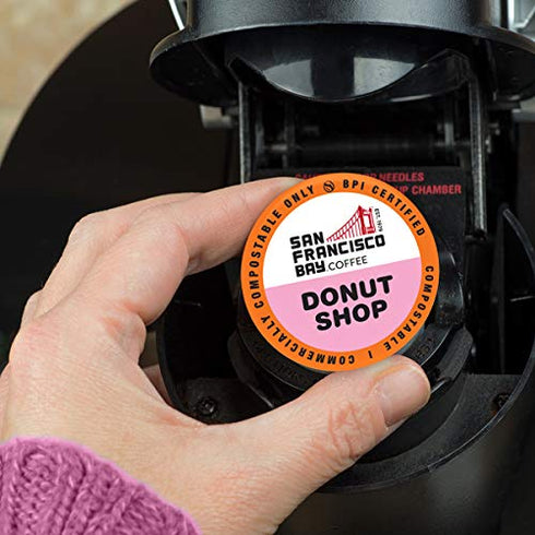 San Francisco Bay Coffee OneCUP Donut Shop 12 Ct Light Roast Compostable Coffee Pods, K Cup Compatible including Keurig 2.0