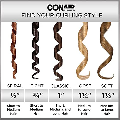 Conair Instant Heat 1/2-Inch Curling Iron, 1/2-inch barrel produces spiral curls – for use on short to medium hair, Black