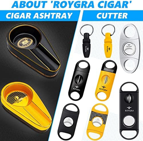 roygra Cigar Ashtray, Handmade Gilt Ceramic Cigar Ashtray, Outdoor Cigar Accessories (Black)