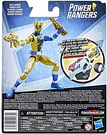 Power Rangers Dino Fury Gold Ranger 6-Inch Action Figure Toy Inspired by TV Show with Dino Fury Key and Dino-Themed Accessory for Ages 4 and Up