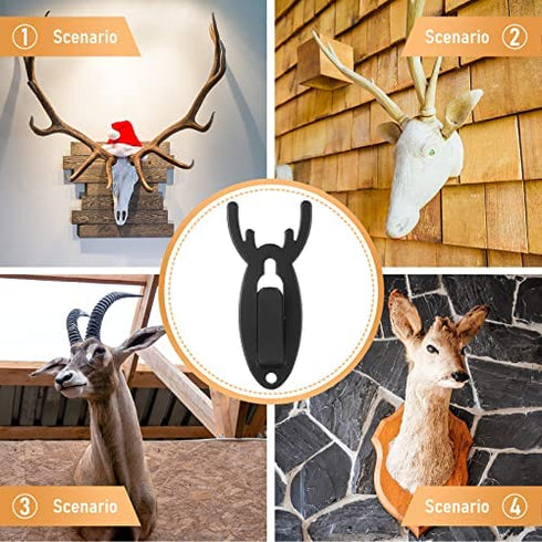 Moxweyeni European Mount Skull Hanger Deer Hooks Antler Style Mounts Hanging and Mounting Easy Installation for Living Room Bedroom Home Decor Indoor Outdoor Use (4 Pieces) (4), Black